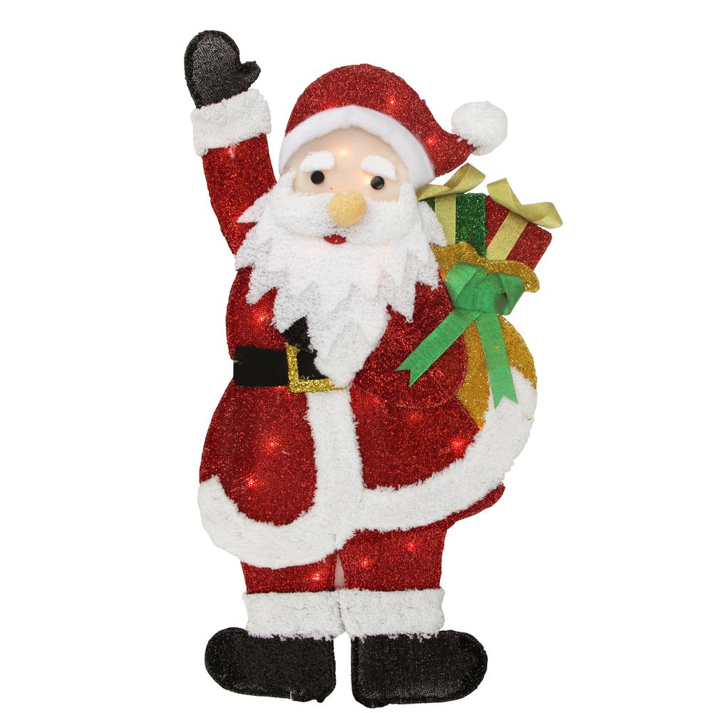 32" Red and White Lighted Waving Santa with Gifts Christmas Outdoor Decoration. Picture 1
