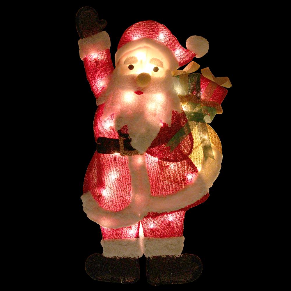 32" Red and White Lighted Waving Santa with Gifts Christmas Outdoor Decoration. Picture 2