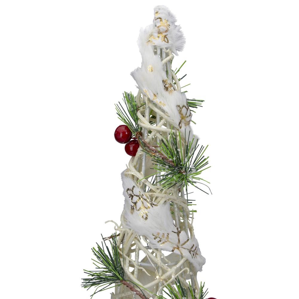 Set of 3 Lighted White Berry and Pine Needle Cone Tree Christmas Decorations. Picture 2