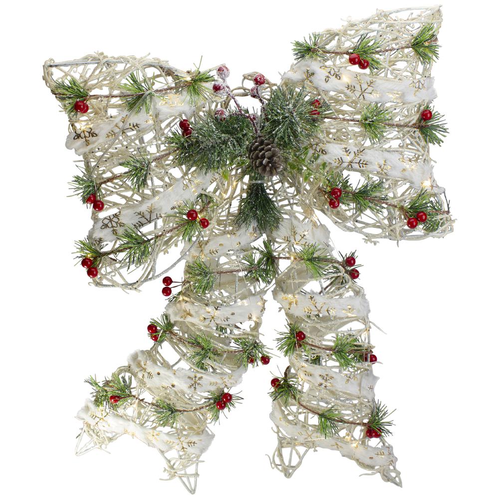 20" White Rattan Berry and Pinecone Christmas Bow. Picture 1