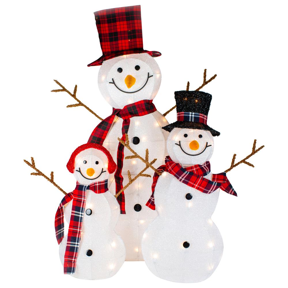 Set of 3 Lighted Tinsel Snowmen Family Christmas Yard Decorations. Picture 2