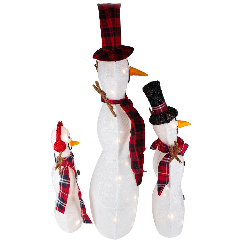 Set of 3 Lighted Tinsel Snowmen Family Christmas Yard Decorations. Picture 4