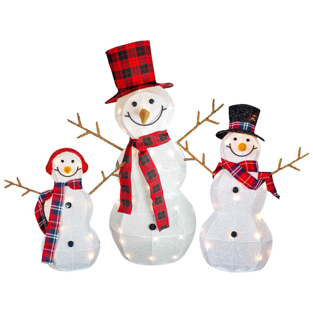 Set of 3 Lighted Tinsel Snowmen Family Christmas Yard Decorations. Picture 1