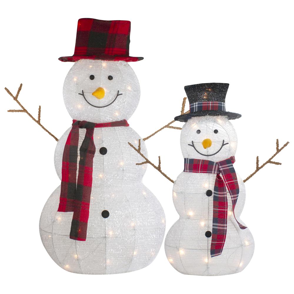 Set of 2 Lighted Tinsel Snowmen Family Christmas Yard Decorations. Picture 1