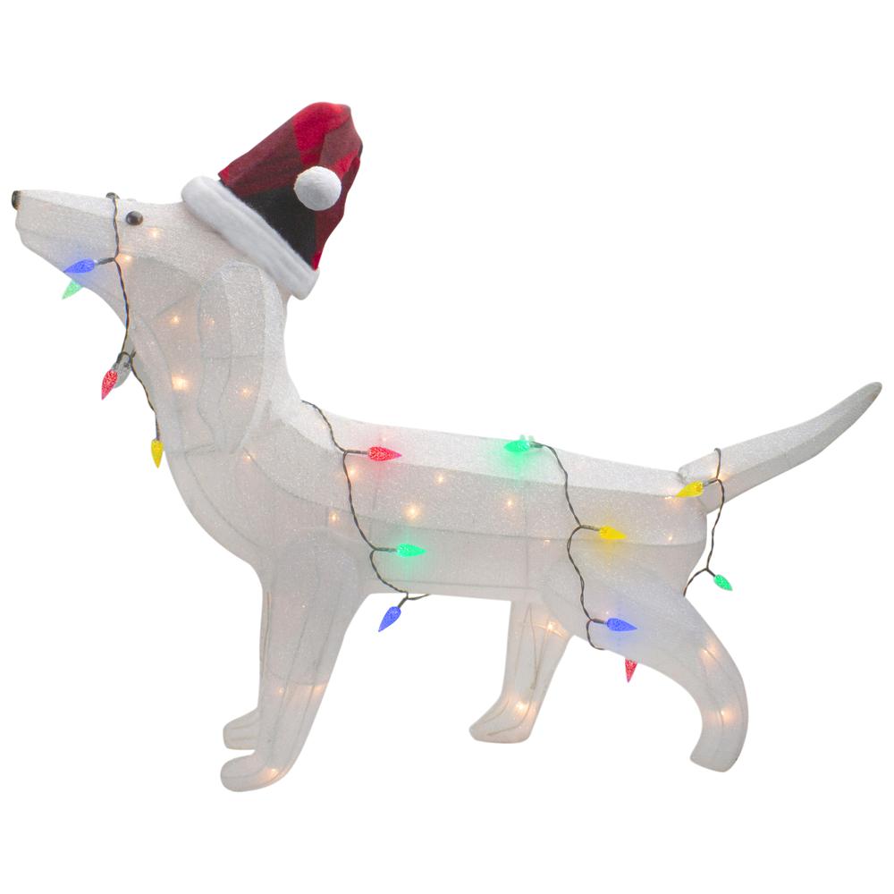 32" LED Lighted Dachshund Dog in Santa Hat Outdoor Christmas Decoration. Picture 1