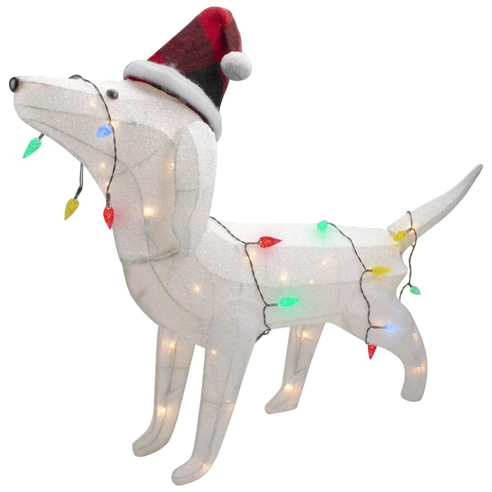 32" LED Lighted Dachshund Dog in Santa Hat Outdoor Christmas Decoration. Picture 3
