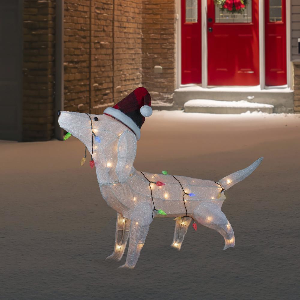 32" LED Lighted Dachshund Dog in Santa Hat Outdoor Christmas Decoration. Picture 2