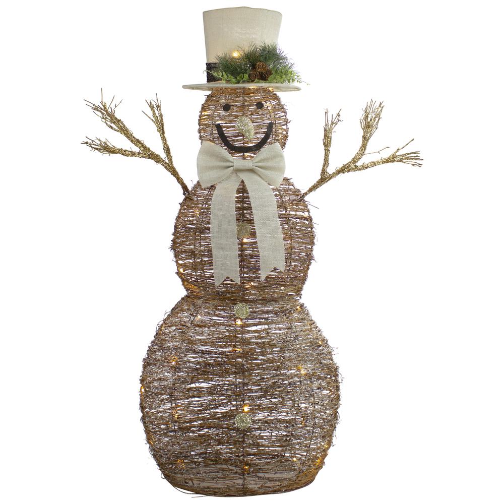 48" LED Lighted Rustic Rattan Snowman Outdoor Christmas Decoration. Picture 1