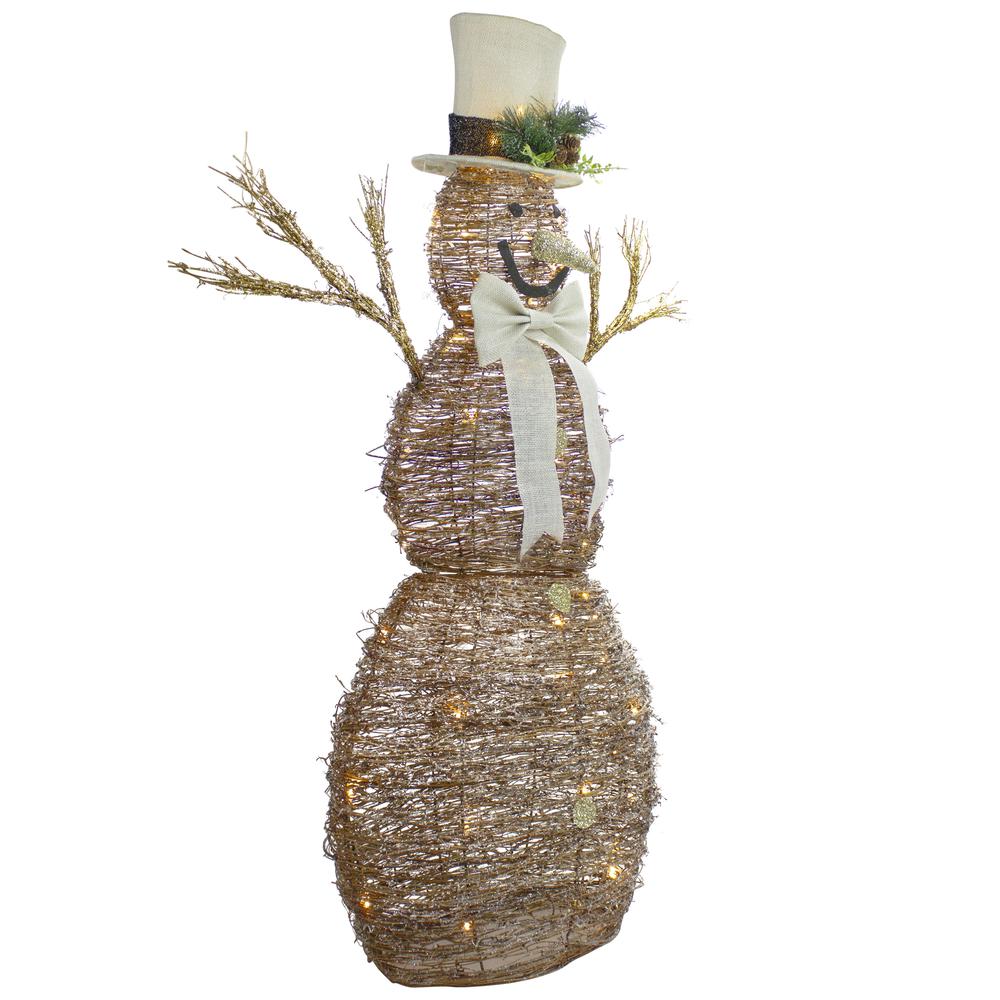 48" LED Lighted Rustic Rattan Snowman Outdoor Christmas Decoration. Picture 3