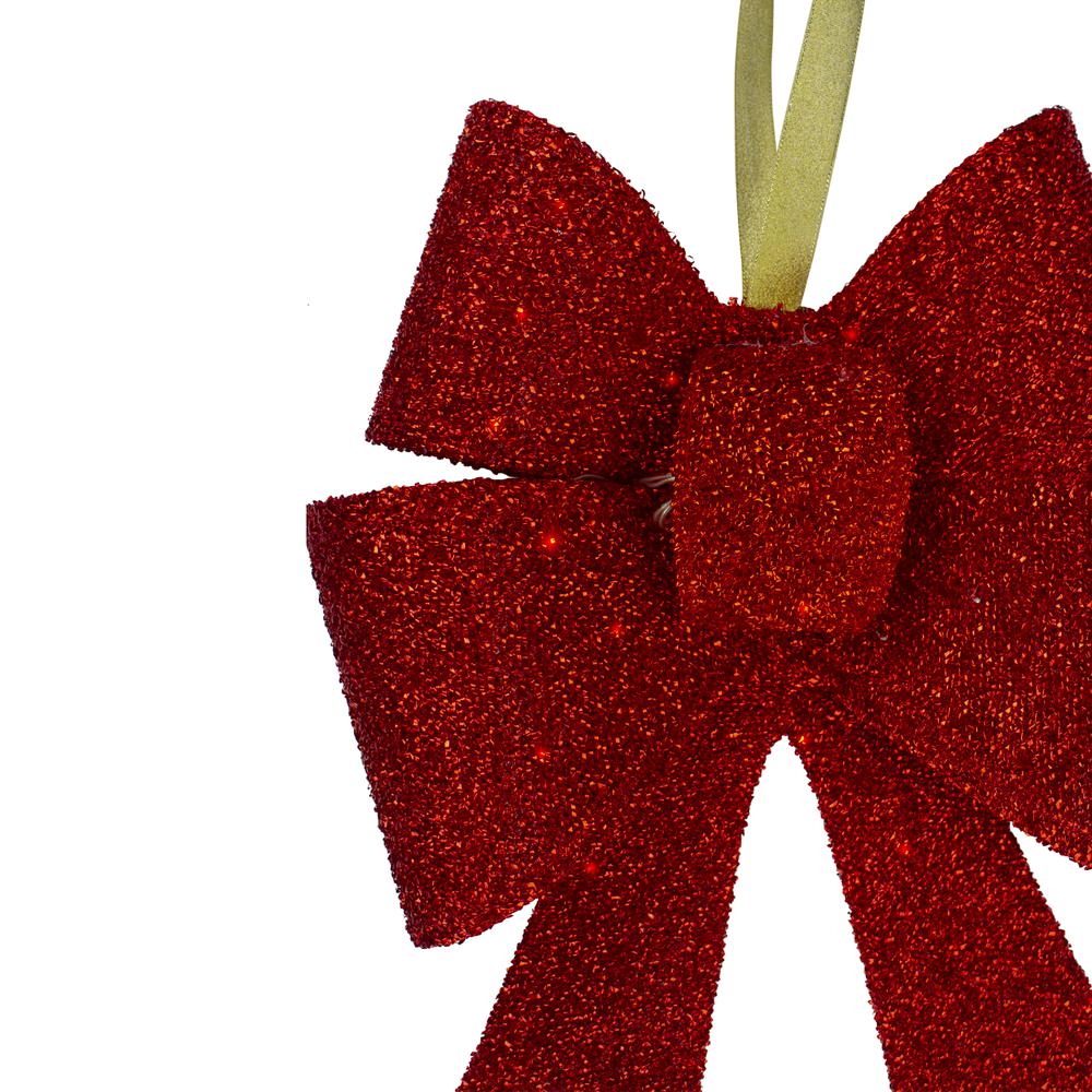 19" LED Lighted Red Tinsel Bow Christmas Decoration. Picture 2