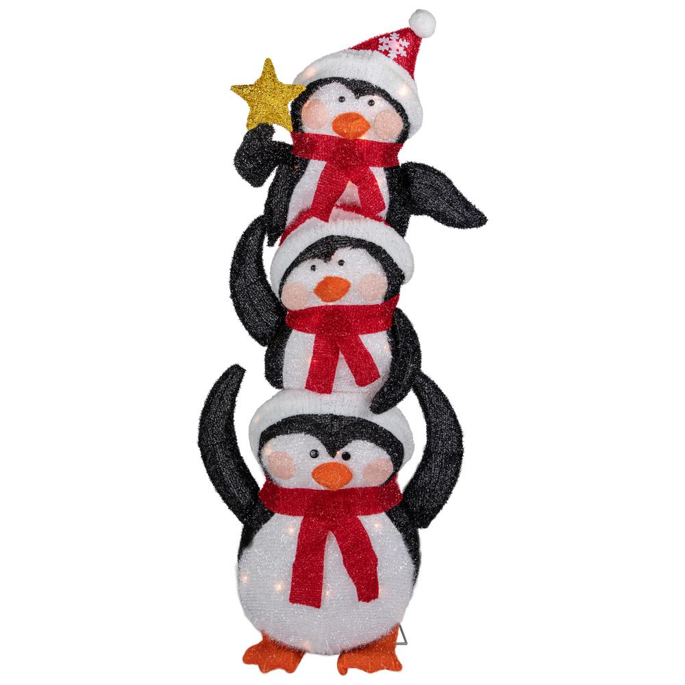 41" Lighted Stacked Penguin Family Outdoor Christmas Decoration. Picture 1