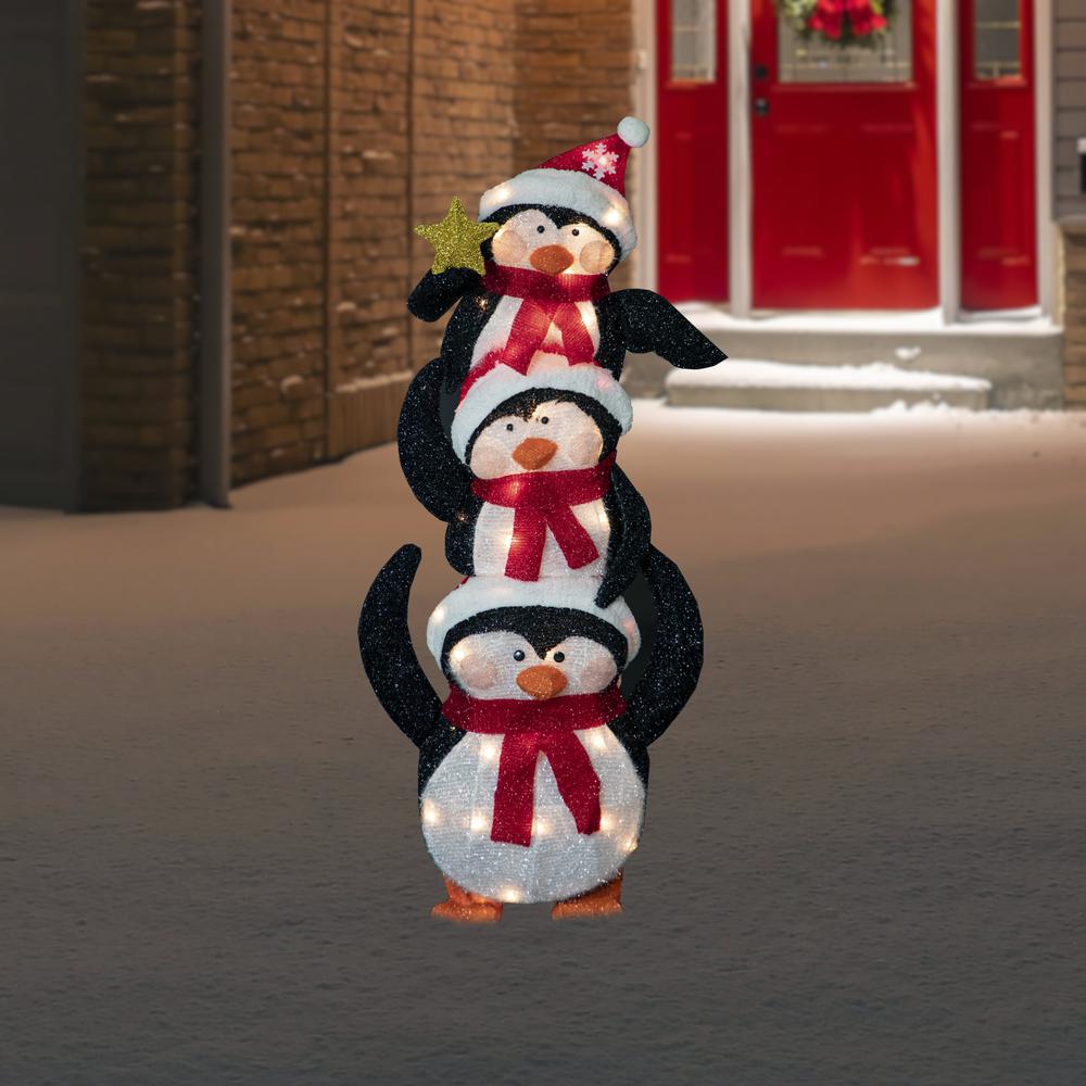 41" Lighted Stacked Penguin Family Outdoor Christmas Decoration. Picture 2
