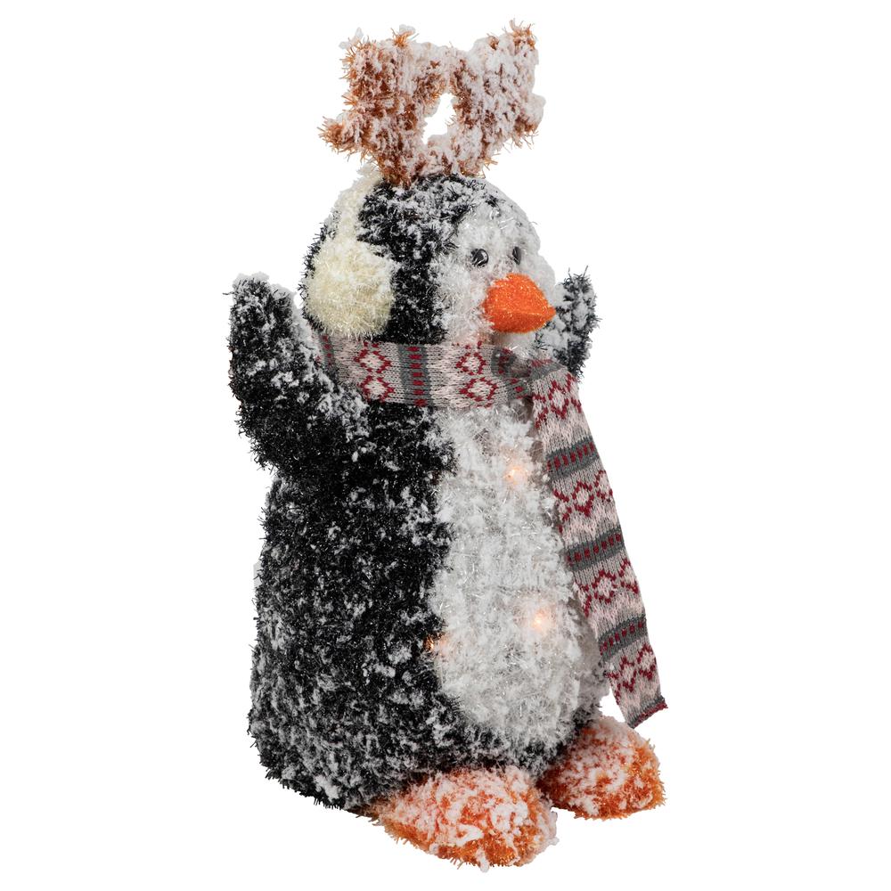 22" Lighted Snowy Penguin in Antler Hat Outdoor Christmas Decoration. Picture 4