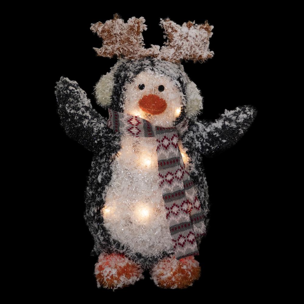 22" Lighted Snowy Penguin in Antler Hat Outdoor Christmas Decoration. Picture 3