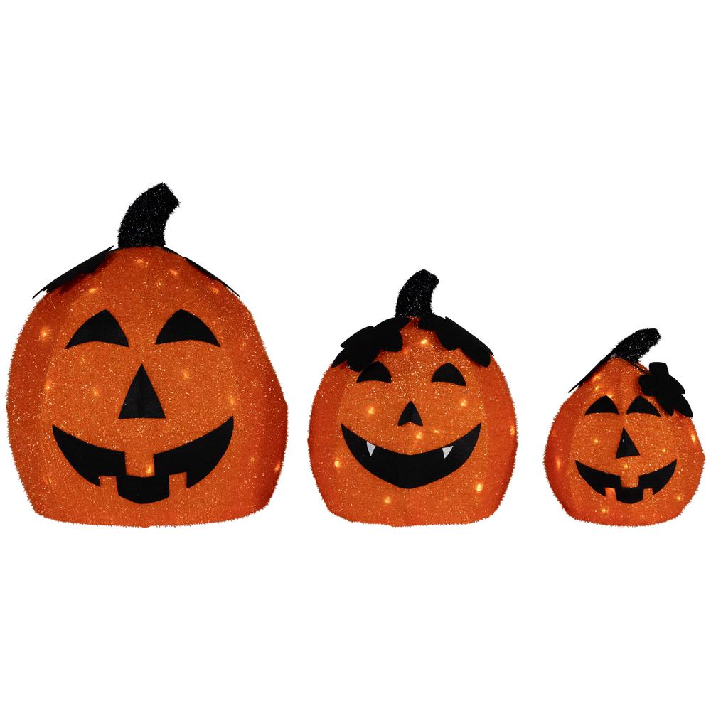 Set of 3 LED Lighted Jack O' Lanterns Outdoor Halloween Decorations 26". Picture 1