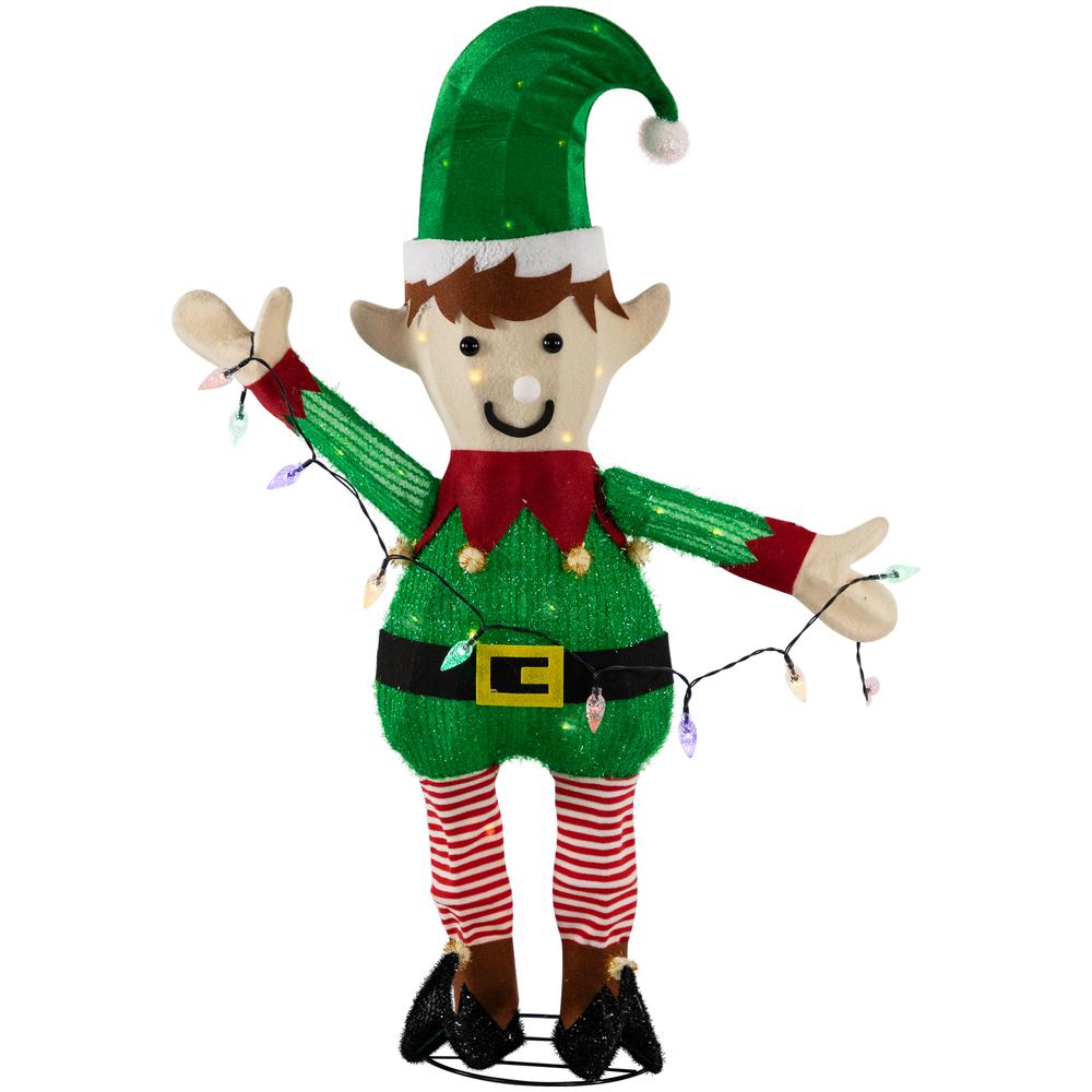 34.25" LED Lighted Elf Holding Christmas Lights Outdoor Yard Decoration. Picture 1