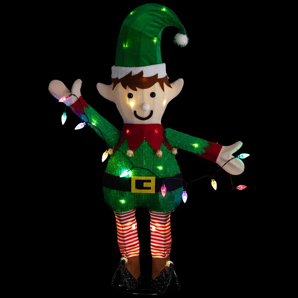 34.25" LED Lighted Elf Holding Christmas Lights Outdoor Yard Decoration. Picture 3
