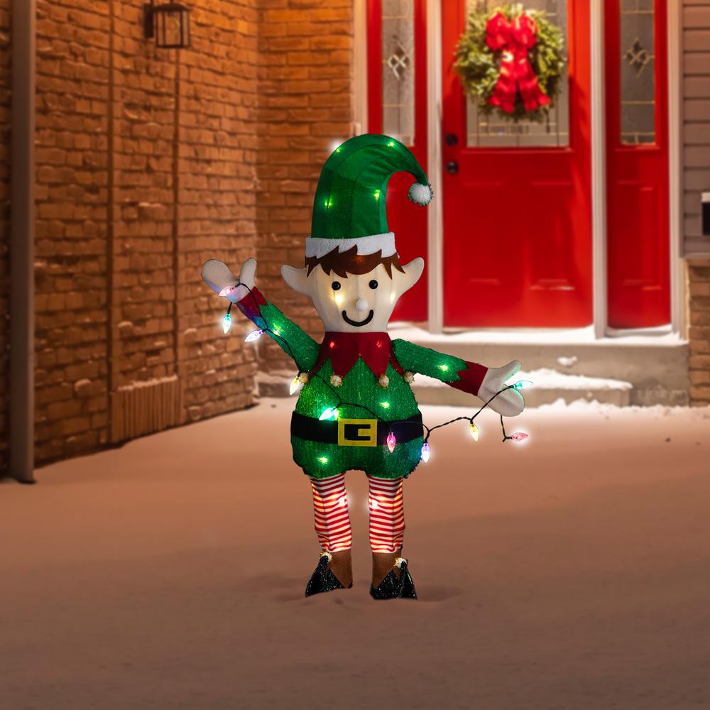 34.25" LED Lighted Elf Holding Christmas Lights Outdoor Yard Decoration. Picture 2