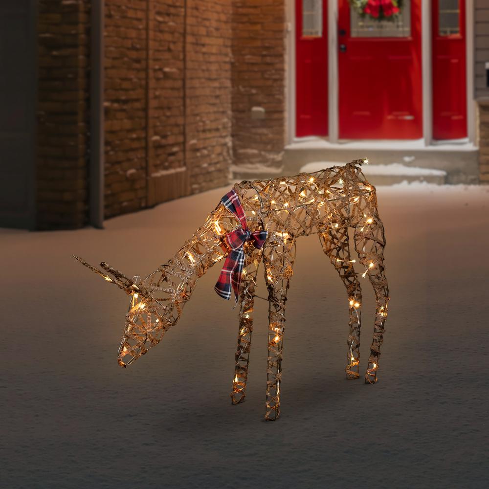 35" LED Lighted Feeding Rattan Reindeer Outdoor Christmas Decoration. Picture 2