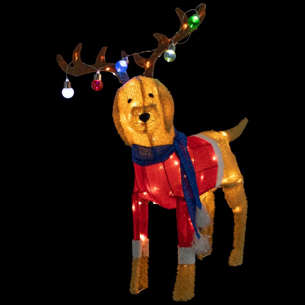36.5" LED Lighted Dog Wearing Antlers Christmas Outdoor Yard Decoration. Picture 3