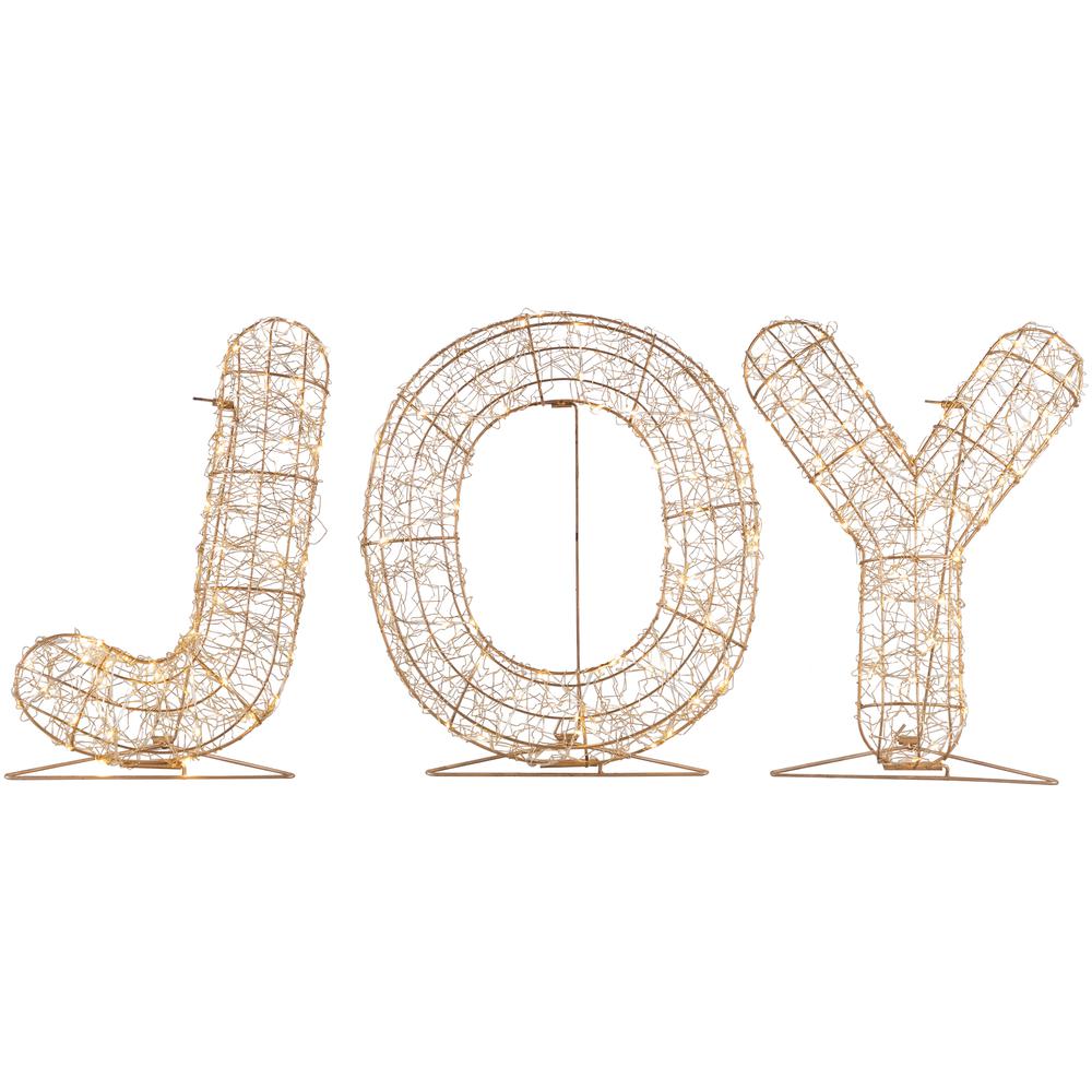 16" LED Twinkle Lighted Gold Metal Wire Joy Sign Outdoor Christmas Decoration. Picture 1