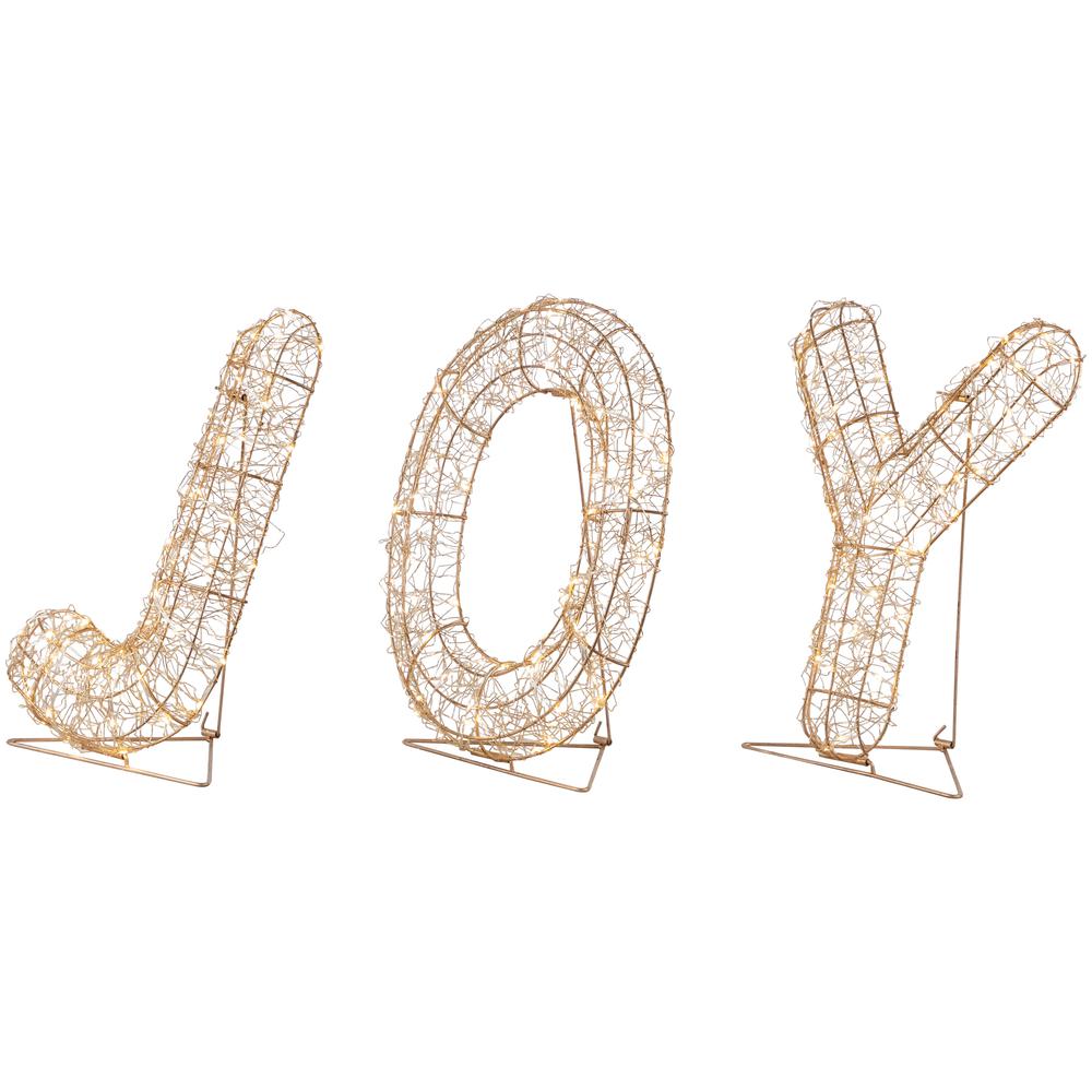 16" LED Twinkle Lighted Gold Metal Wire Joy Sign Outdoor Christmas Decoration. Picture 4