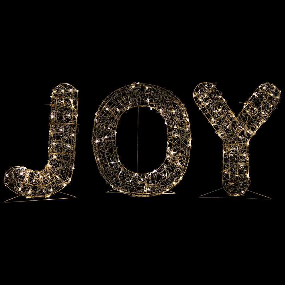 16" LED Twinkle Lighted Gold Metal Wire Joy Sign Outdoor Christmas Decoration. Picture 3