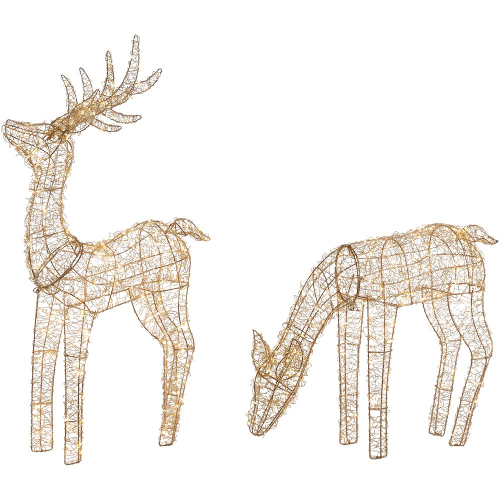 Set of 2 LED Twinkle Lighted Gold Mesh Reindeer Outdoor Christmas Decoration 37". Picture 1