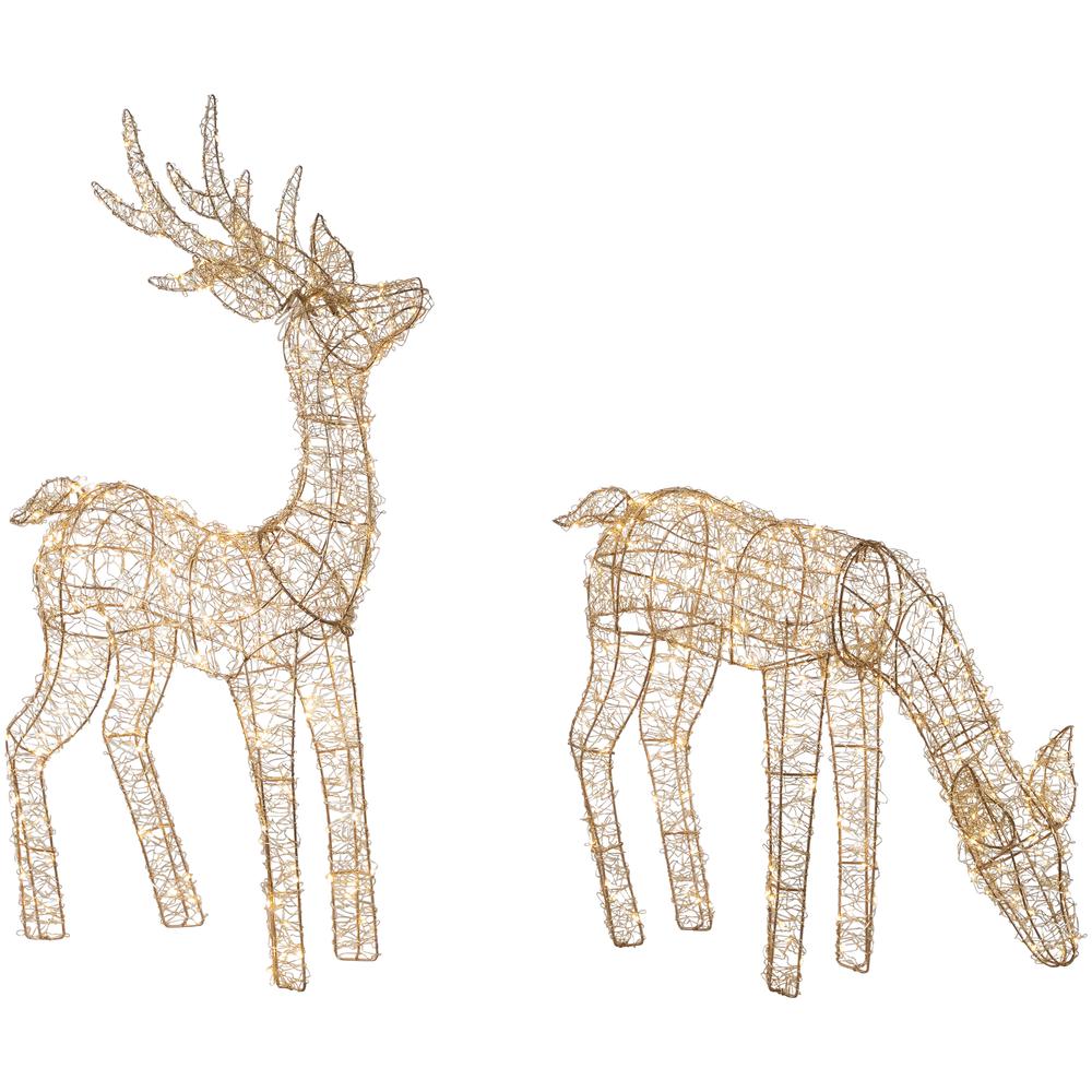 Set of 2 LED Twinkle Lighted Gold Mesh Reindeer Outdoor Christmas Decoration 37". Picture 3