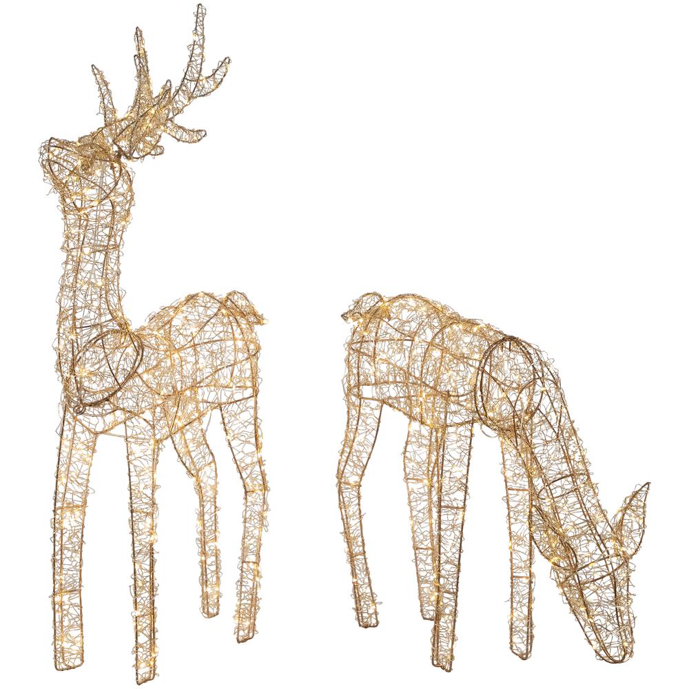 Set of 2 LED Twinkle Lighted Gold Mesh Reindeer Outdoor Christmas Decoration 37". Picture 4