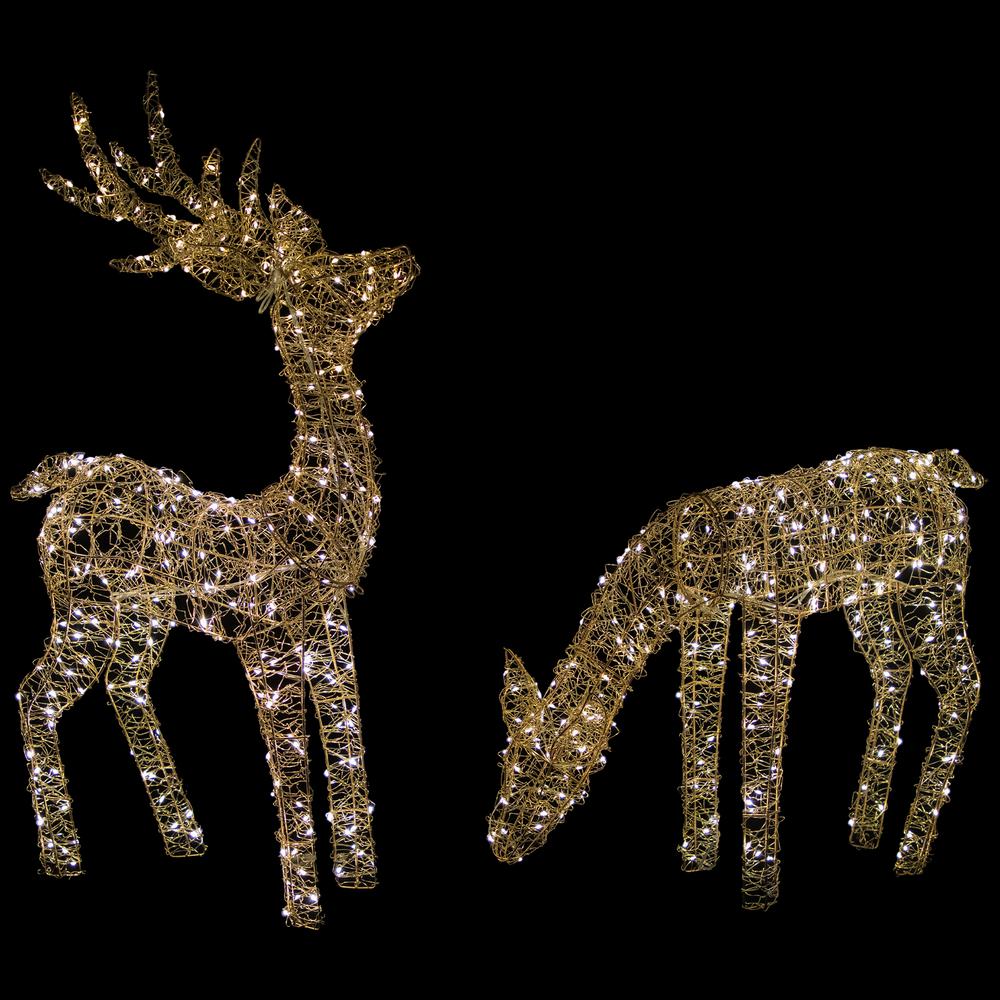 Set of 2 LED Twinkle Lighted Gold Mesh Reindeer Outdoor Christmas Decoration 37". Picture 7