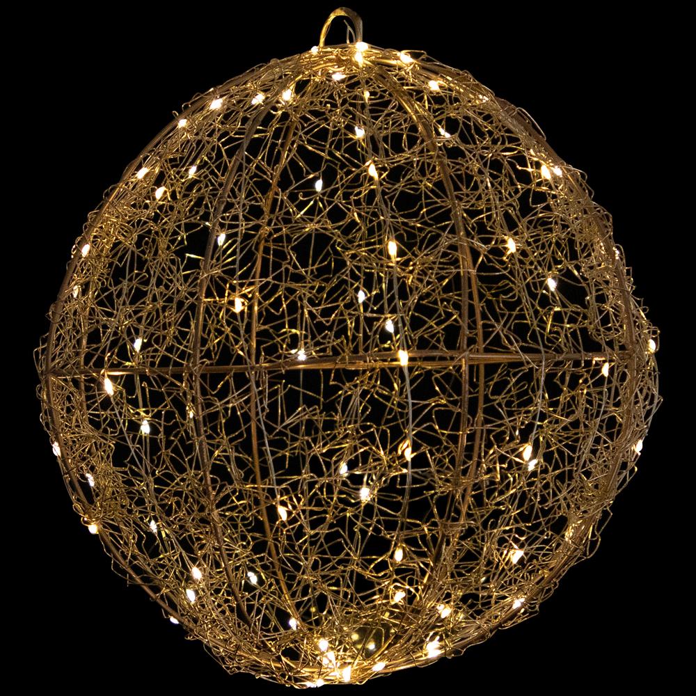 12" LED Twinkle Lighted Gold Wire Ball Outdoor Christmas Decoration. Picture 1
