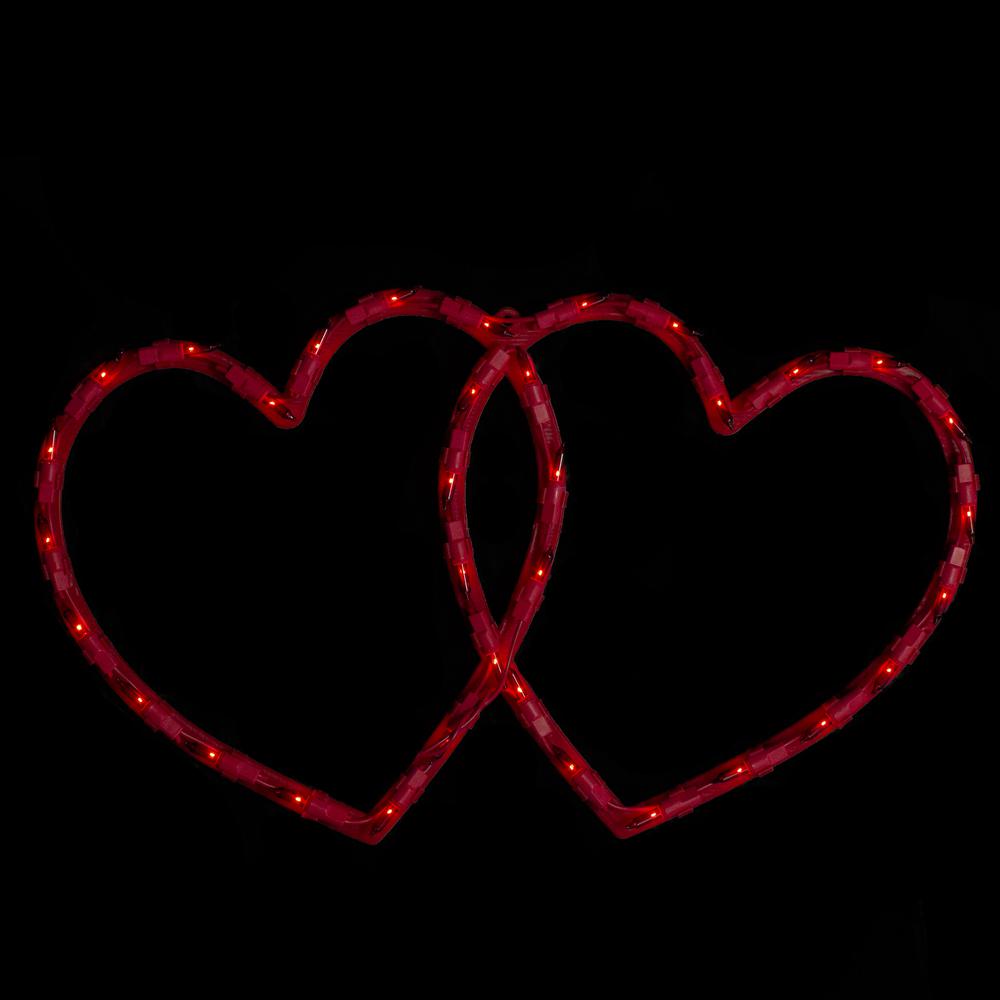 17" Lighted Red Double Heart Valentine's Day Window Silhouette Decoration. Picture 2
