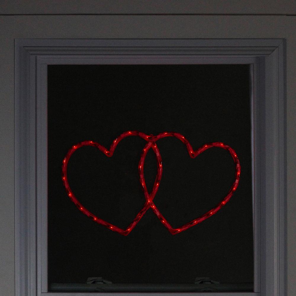 17" Lighted Red Double Heart Valentine's Day Window Silhouette Decoration. Picture 3