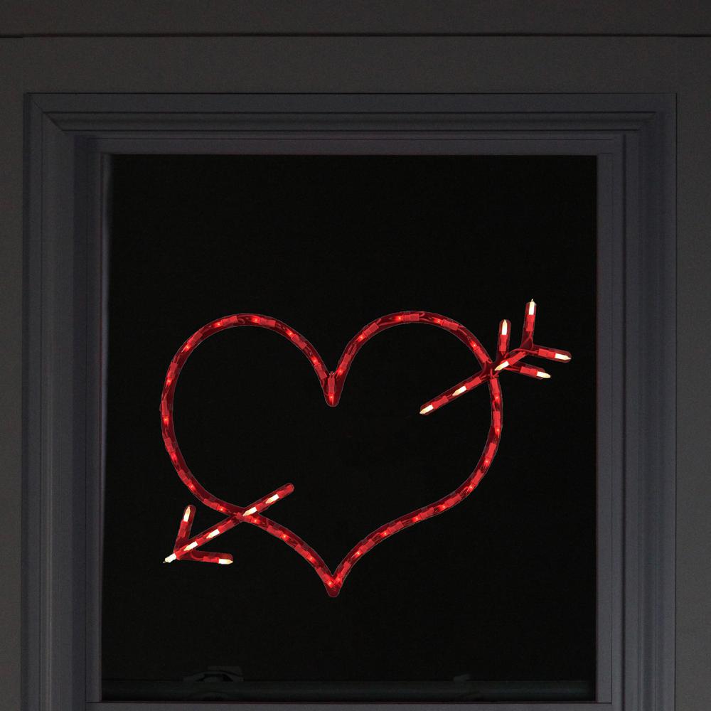 17" Lighted Red Heart with Arrow Valentine's Day Window Silhouette Decoration. Picture 3