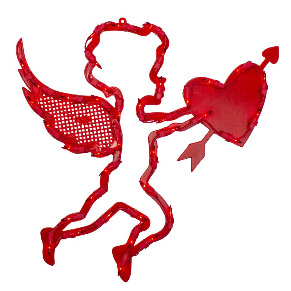 17" Lighted Red Cupid with Heart Valentine's Day Window Silhouette Decoration. Picture 1