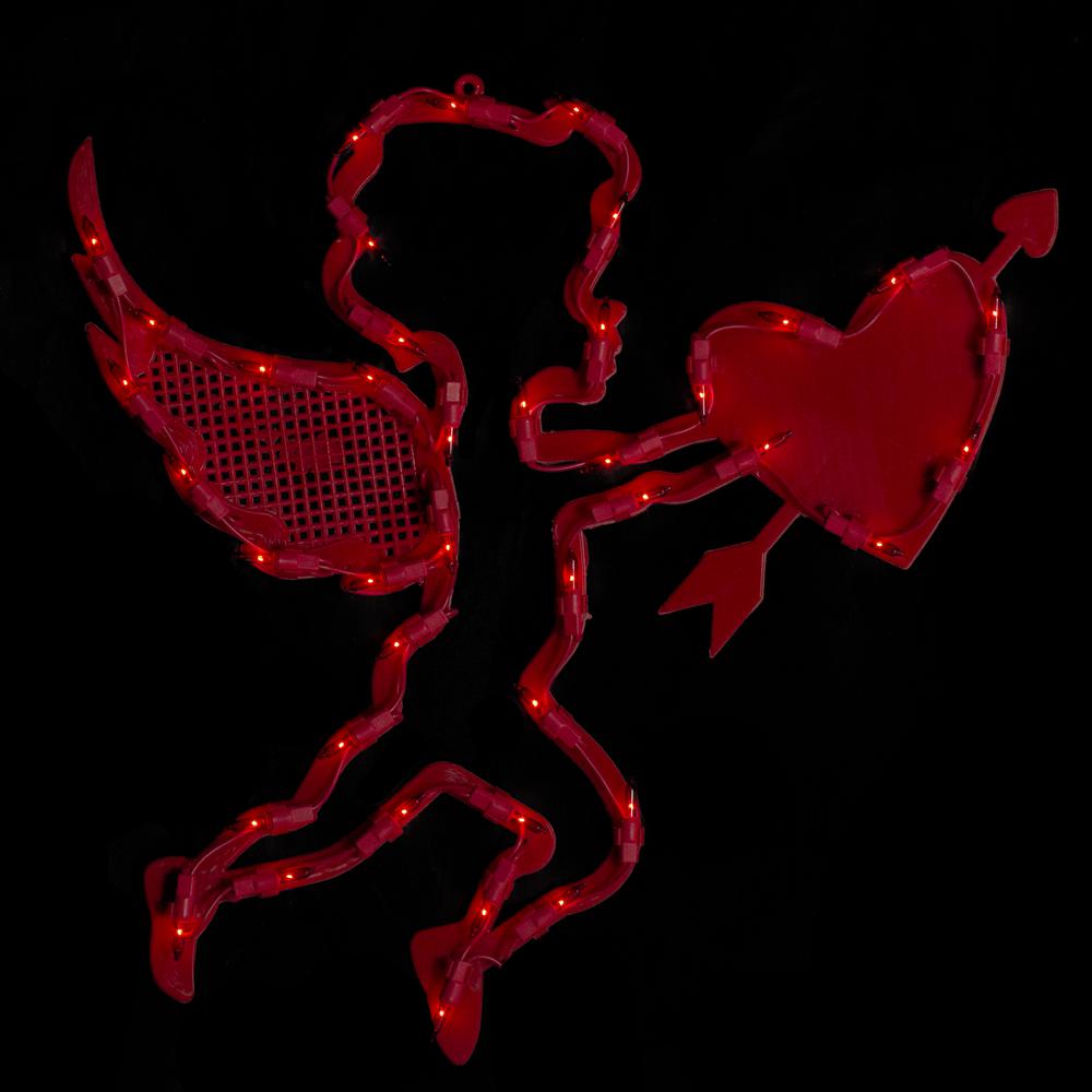 17" Lighted Red Cupid with Heart Valentine's Day Window Silhouette Decoration. Picture 2