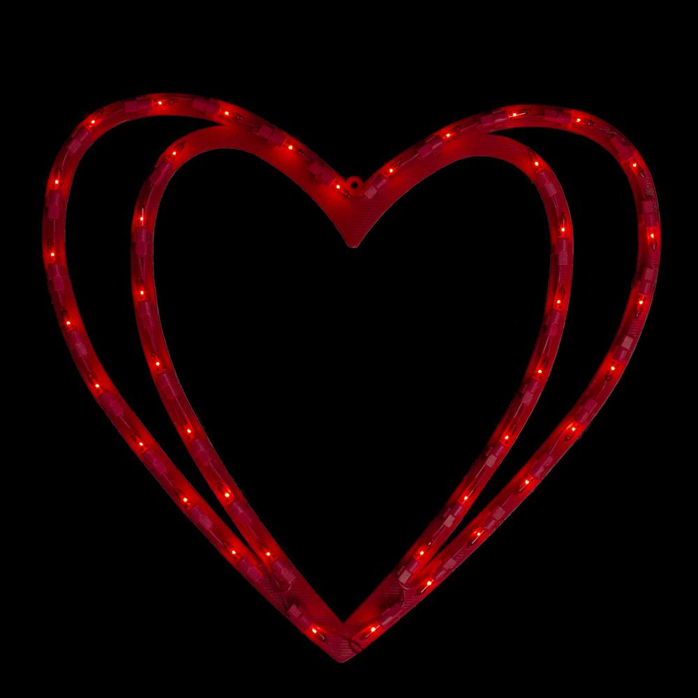 Pre-Lit Scarlet Red Double Heart Valentine's Day Window Silhouette Decoration. Picture 2