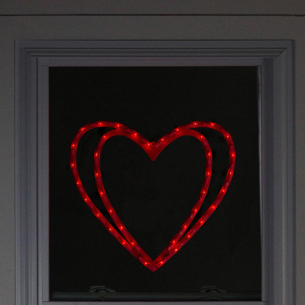 Pre-Lit Scarlet Red Double Heart Valentine's Day Window Silhouette Decoration. Picture 3
