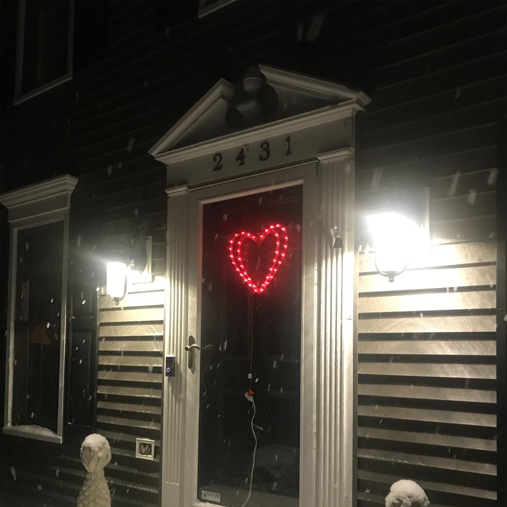 Pre-Lit Scarlet Red Double Heart Valentine's Day Window Silhouette Decoration. Picture 5