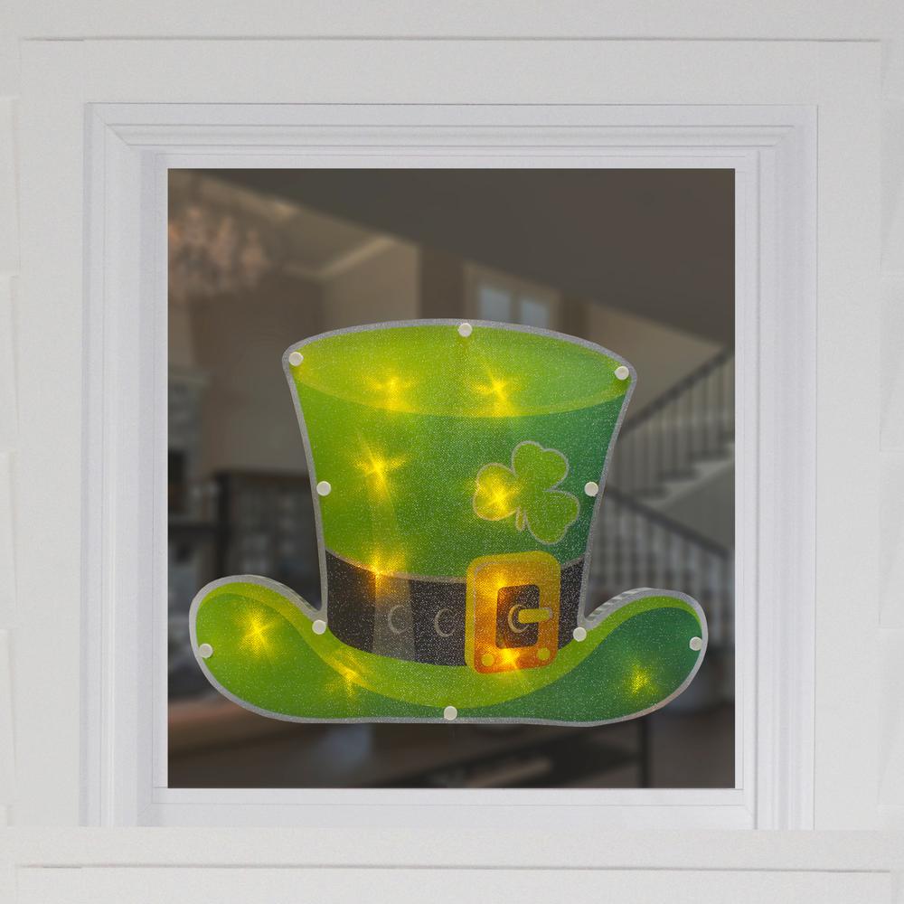 12.5" LED Lighted Irish St. Patrick's Day Leprechaun Hat Window Silhouette. Picture 2