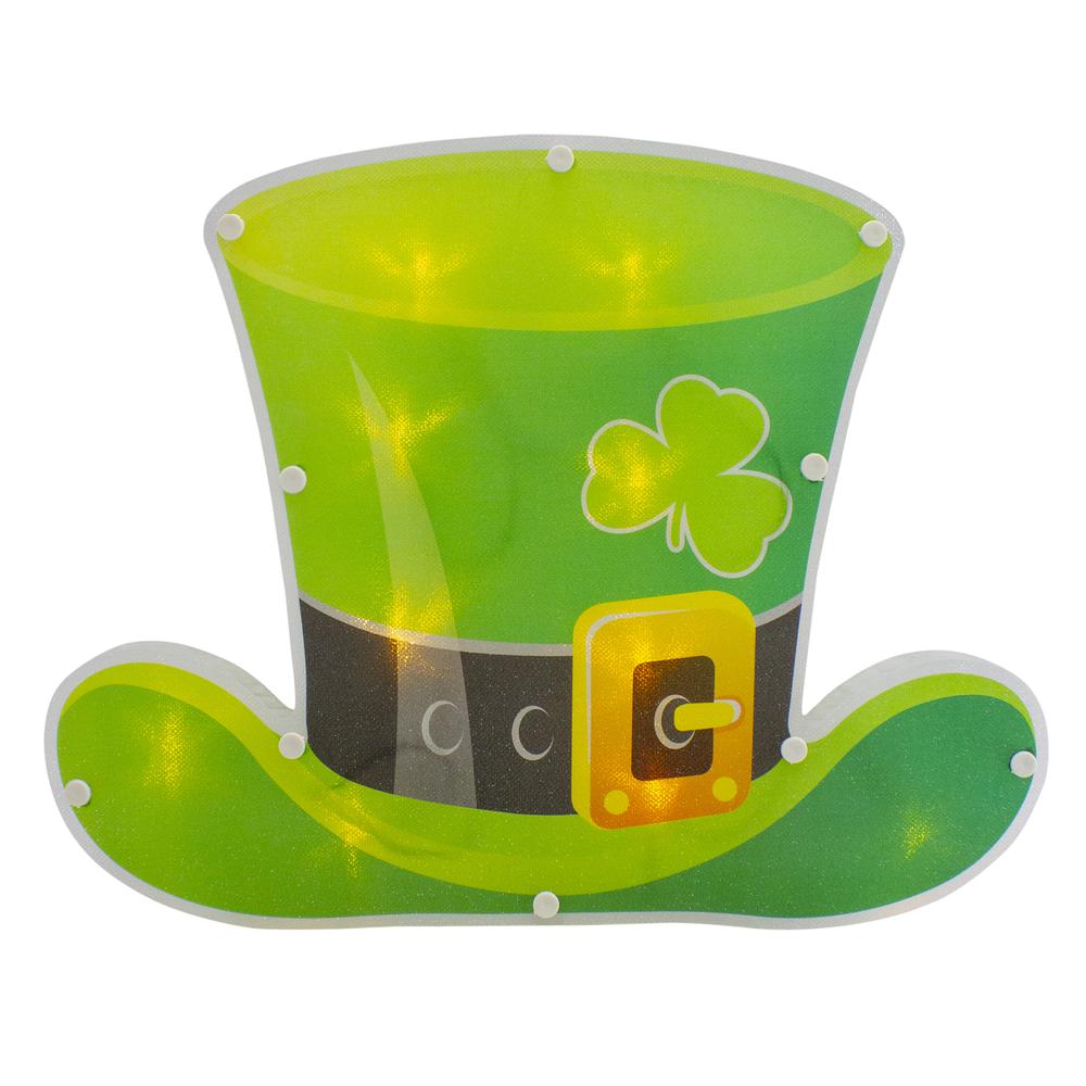 12.5" LED Lighted Irish St. Patrick's Day Leprechaun Hat Window Silhouette. Picture 1