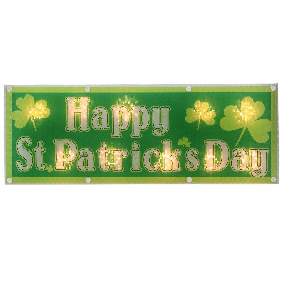 17" Lighted Holographic Happy St.Patrick's Day Window Silhouette Decoration. Picture 1