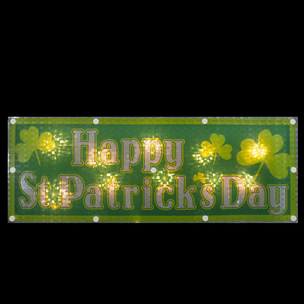 17" Lighted Holographic Happy St.Patrick's Day Window Silhouette Decoration. Picture 4