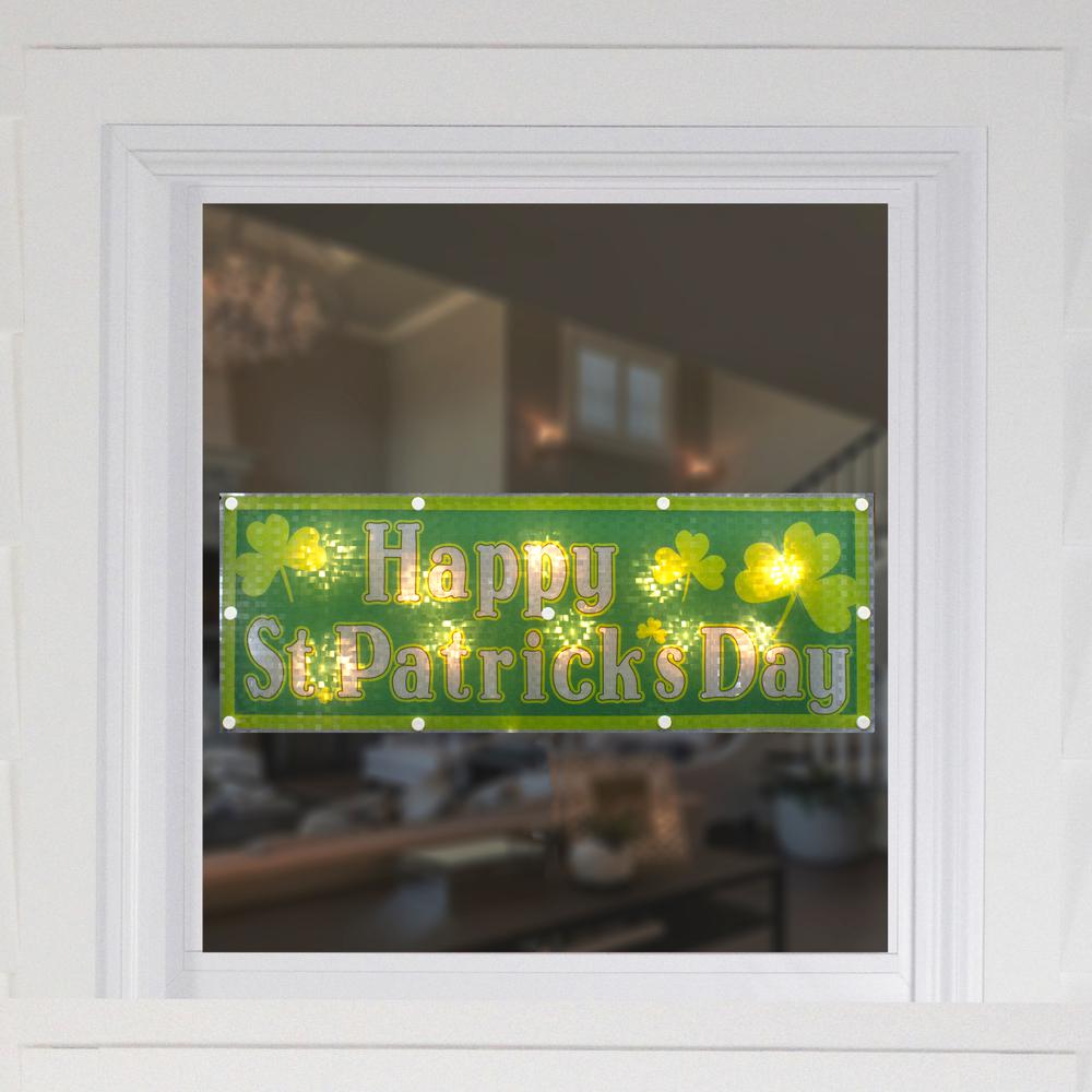 17" Lighted Holographic Happy St.Patrick's Day Window Silhouette Decoration. Picture 2