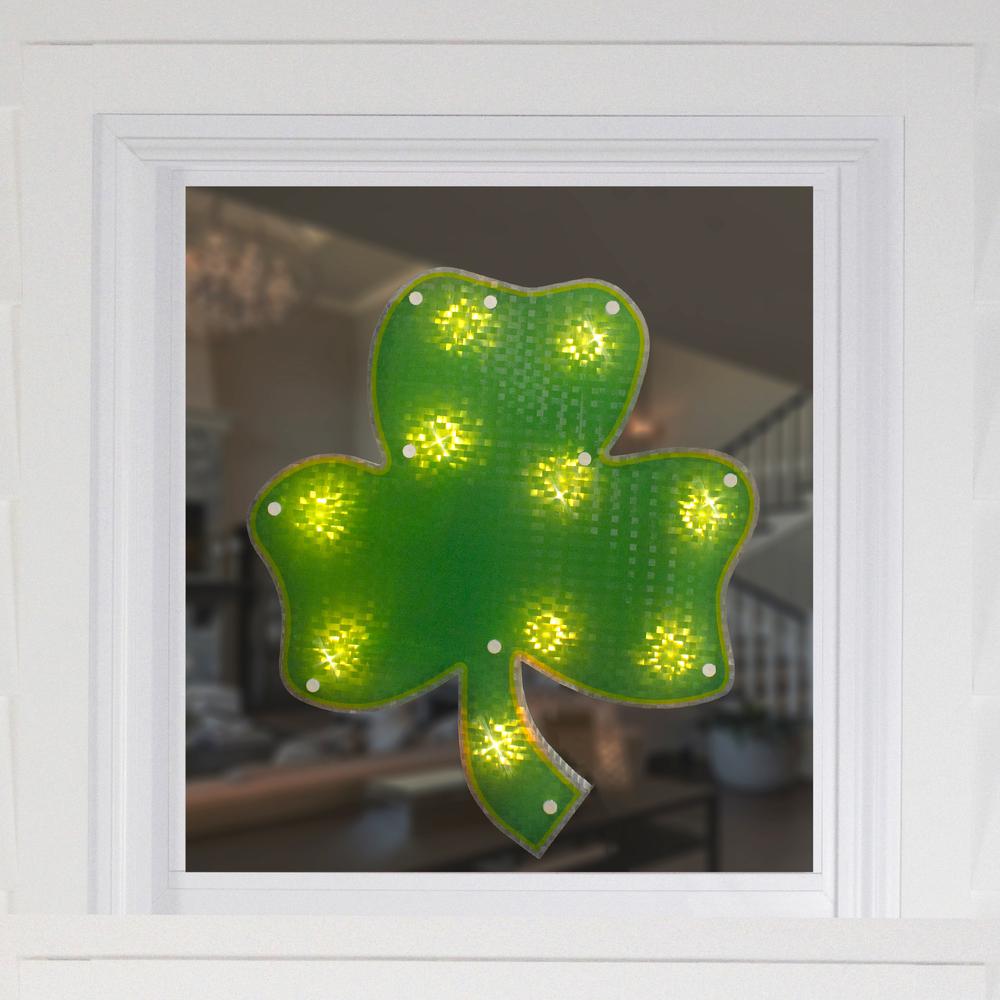 Lighted Shamrock St. Patrick's Day Window Silhouette - 14" - Clear Lights. Picture 2