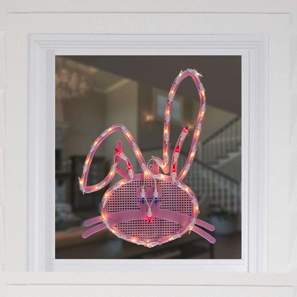 17" Lighted Pink Bunny Head Easter Window Silhouette Decoration. Picture 2