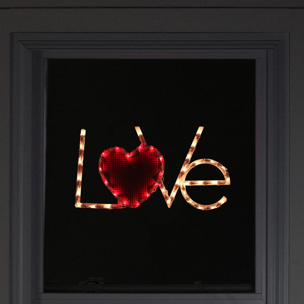 Lighted White and Red "LoVe" with Heart Valentine's Day Window Silhouette. Picture 3
