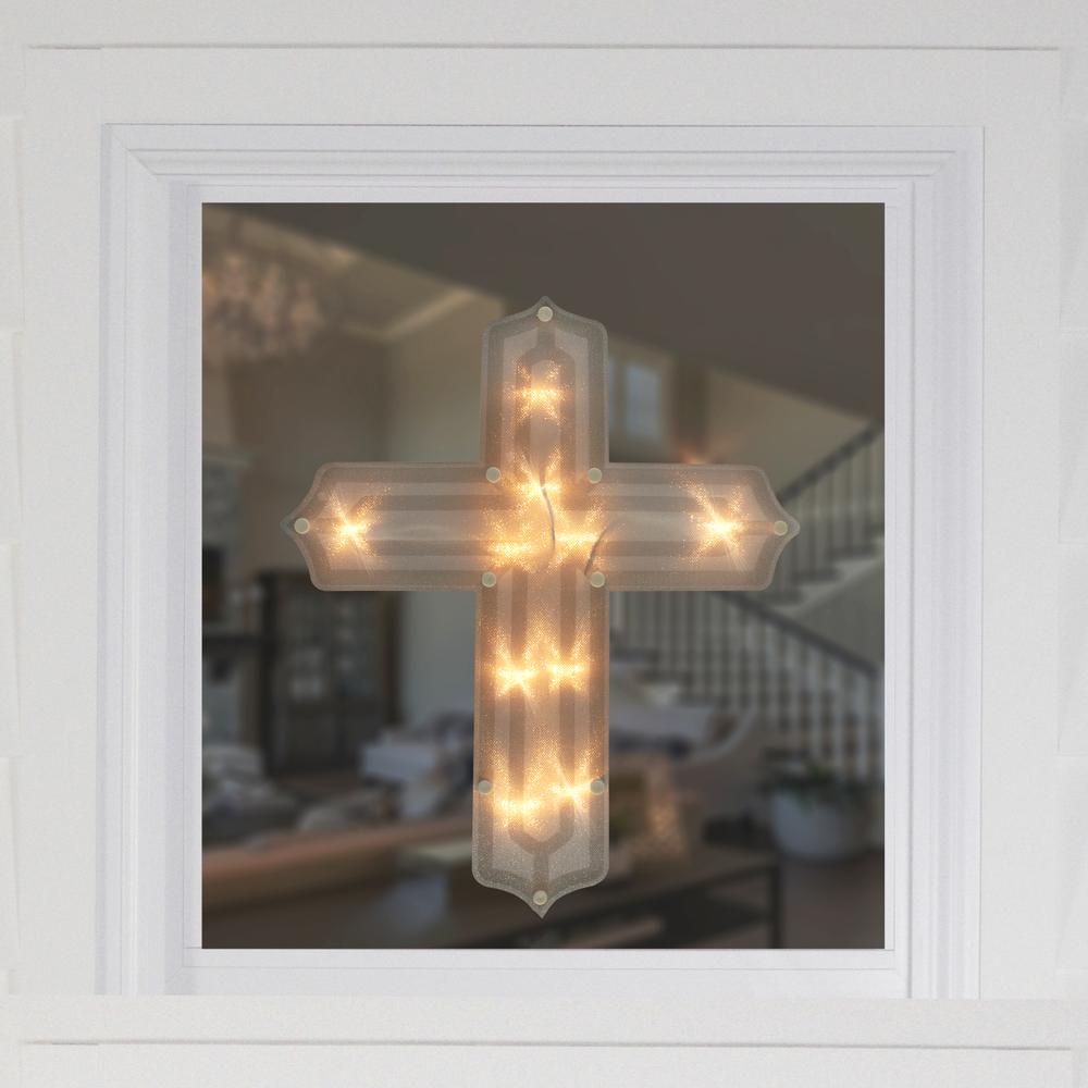 14" Lighted Religious Cross Easter Window Silhouette Decoration. Picture 2