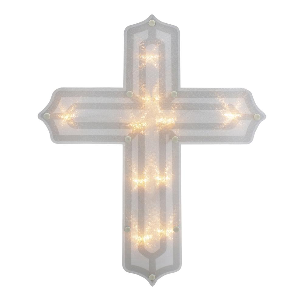14" Lighted Religious Cross Easter Window Silhouette Decoration. Picture 1
